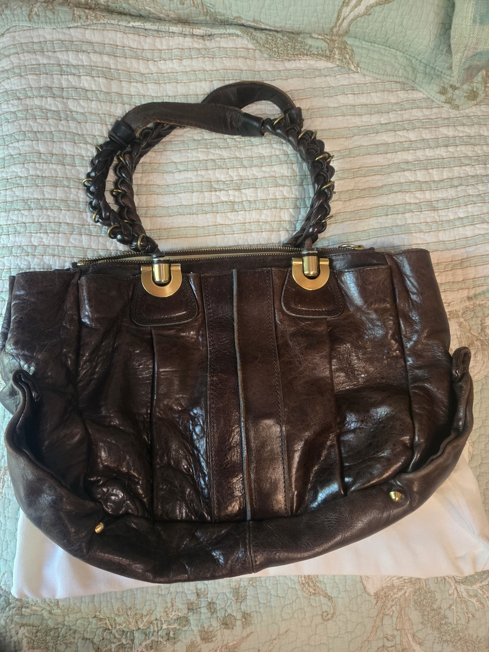 Authentic Chloe Heloise Chocolate Brown Lambskin Leather Bag